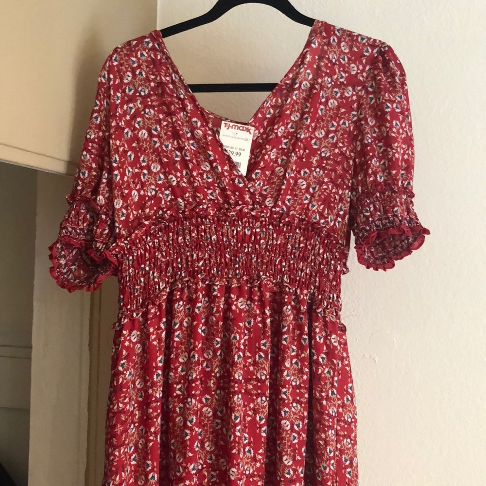 Red floral maxi dress